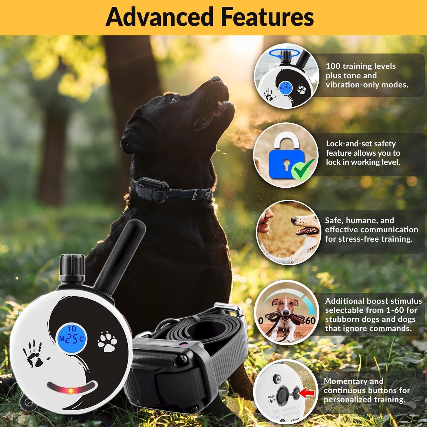 E-Collar Mini  ET-300 Remote Dog Training Collar – 1/2 Mile Range, Waterproof & Rechargeable, 100 Levels + Vibration + Tone + Light, for 1 Dog Small to Medium, Zen