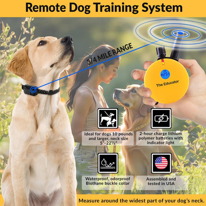 Humane E-Collar Dog Training System with Remote Control, 100 Safe Stimulation Levels, Night Light, Waterproof, Rechargeable, 3/4 Mile Range for Small to Medium Dogs, Yellow