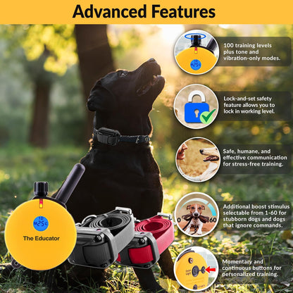 Humane E-Collar Dog Training System with Remote Control, 100 Safe Stimulation Levels, Night Light, Waterproof, Rechargeable, 3/4 Mile Range for Small to Medium Dogs, Yellow