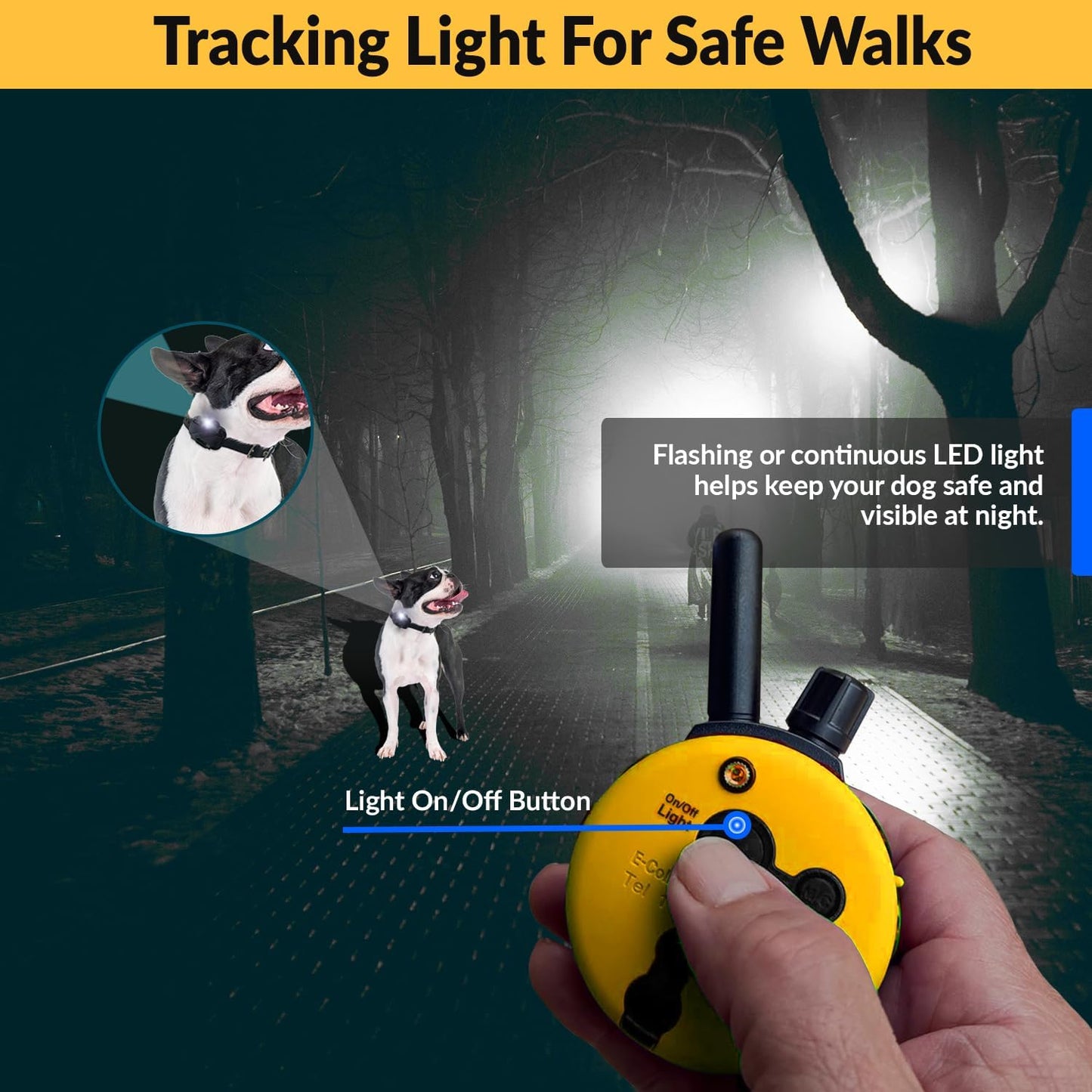Humane E-Collar Dog Training System with Remote Control, 100 Safe Stimulation Levels, Night Light, Waterproof, Rechargeable, 3/4 Mile Range for Small to Medium Dogs, Yellow